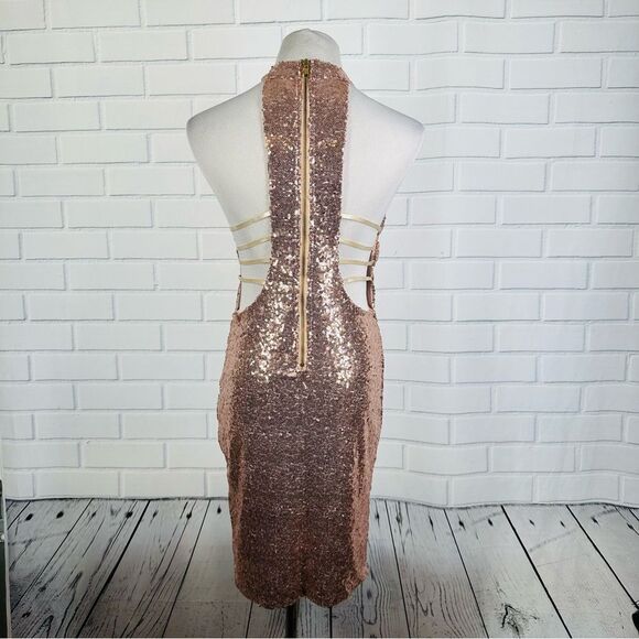 Wink Gal Rose Gold Sequin Halter Dress - Size Large - Picture 6 of 16